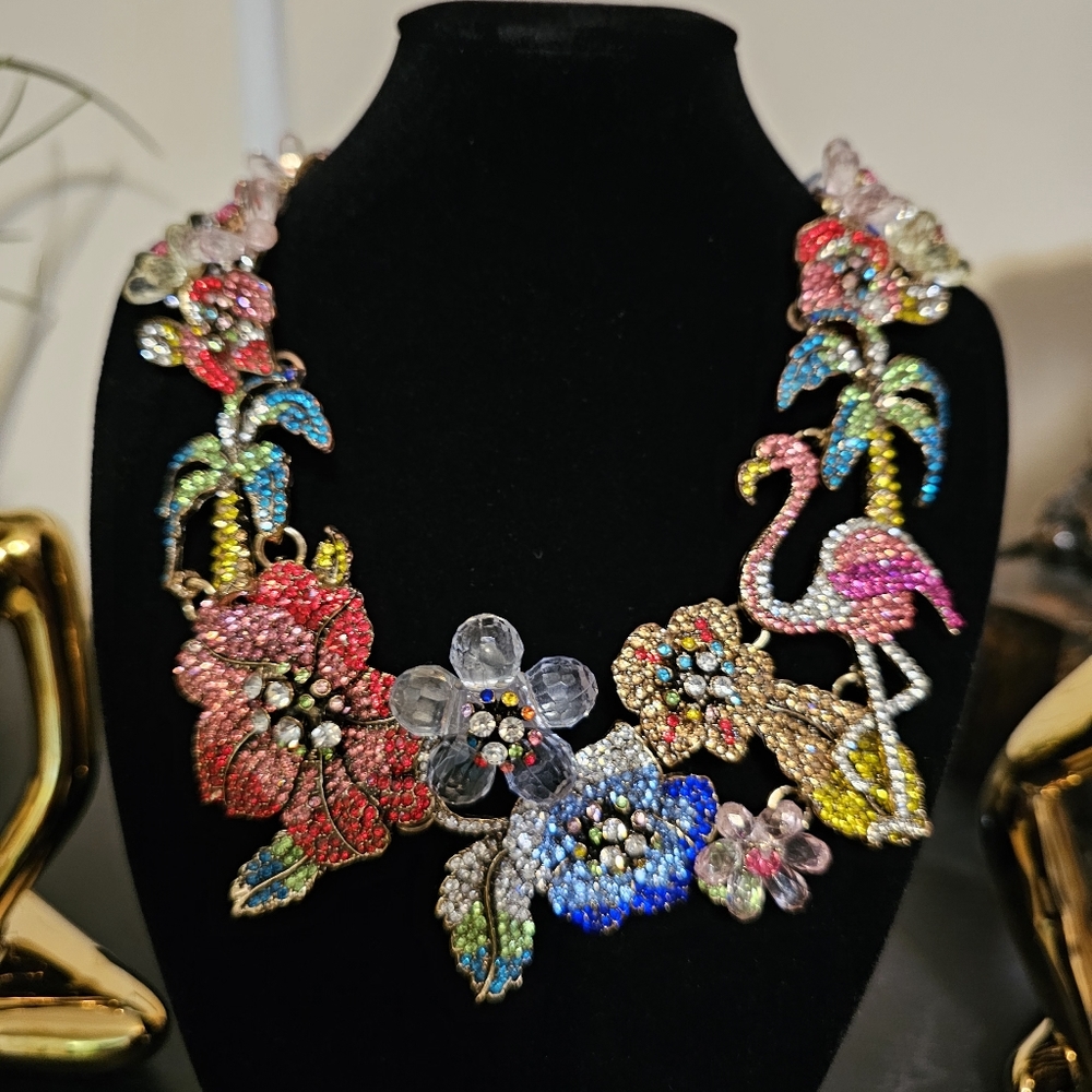 TROPICAL Hawaii LUAU Island LEI Miami Flamingo ORCHID Flower Necklace